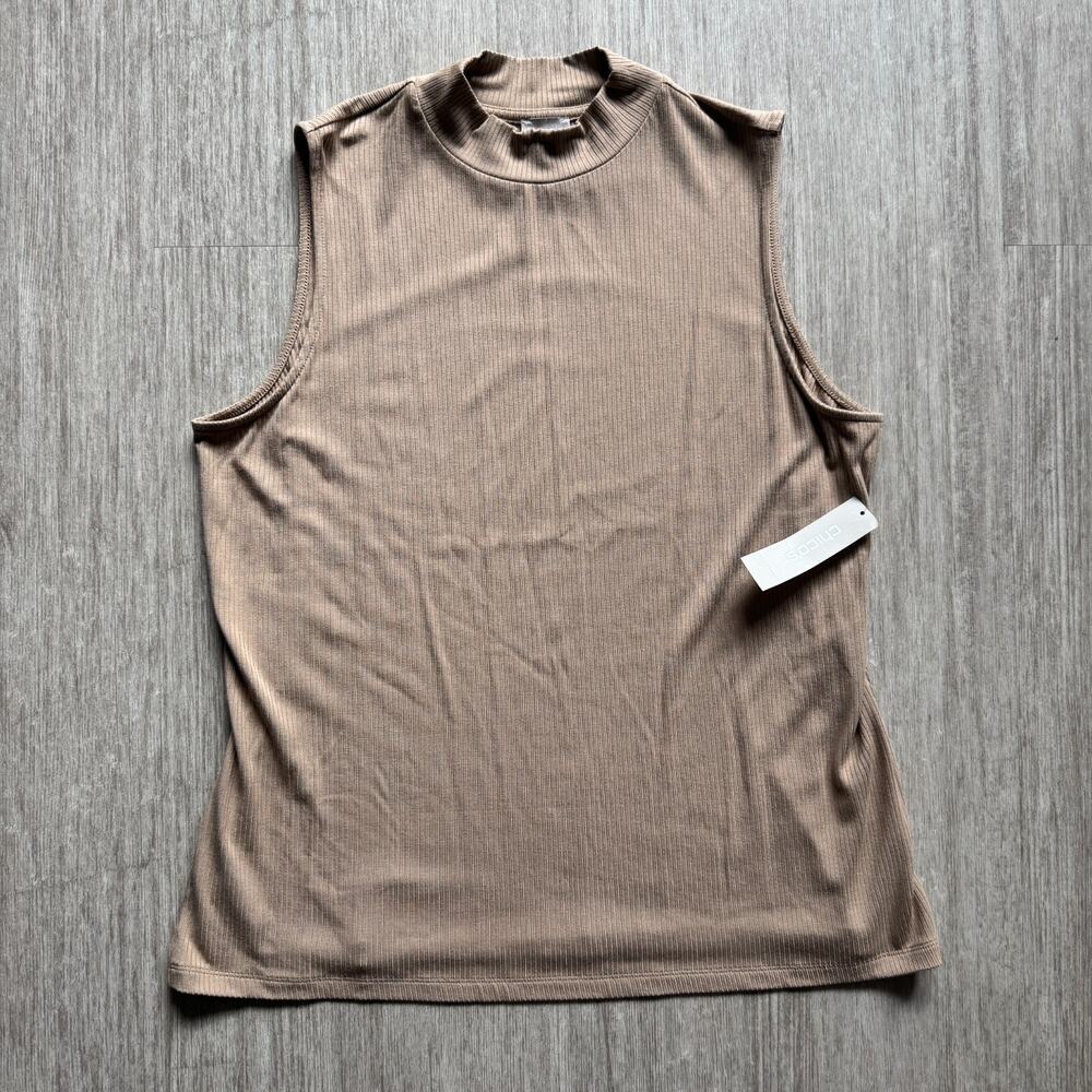 Chico's Tank Top Ribbed Mock Neck NWT 2 Knit Brown Dusty Cedar